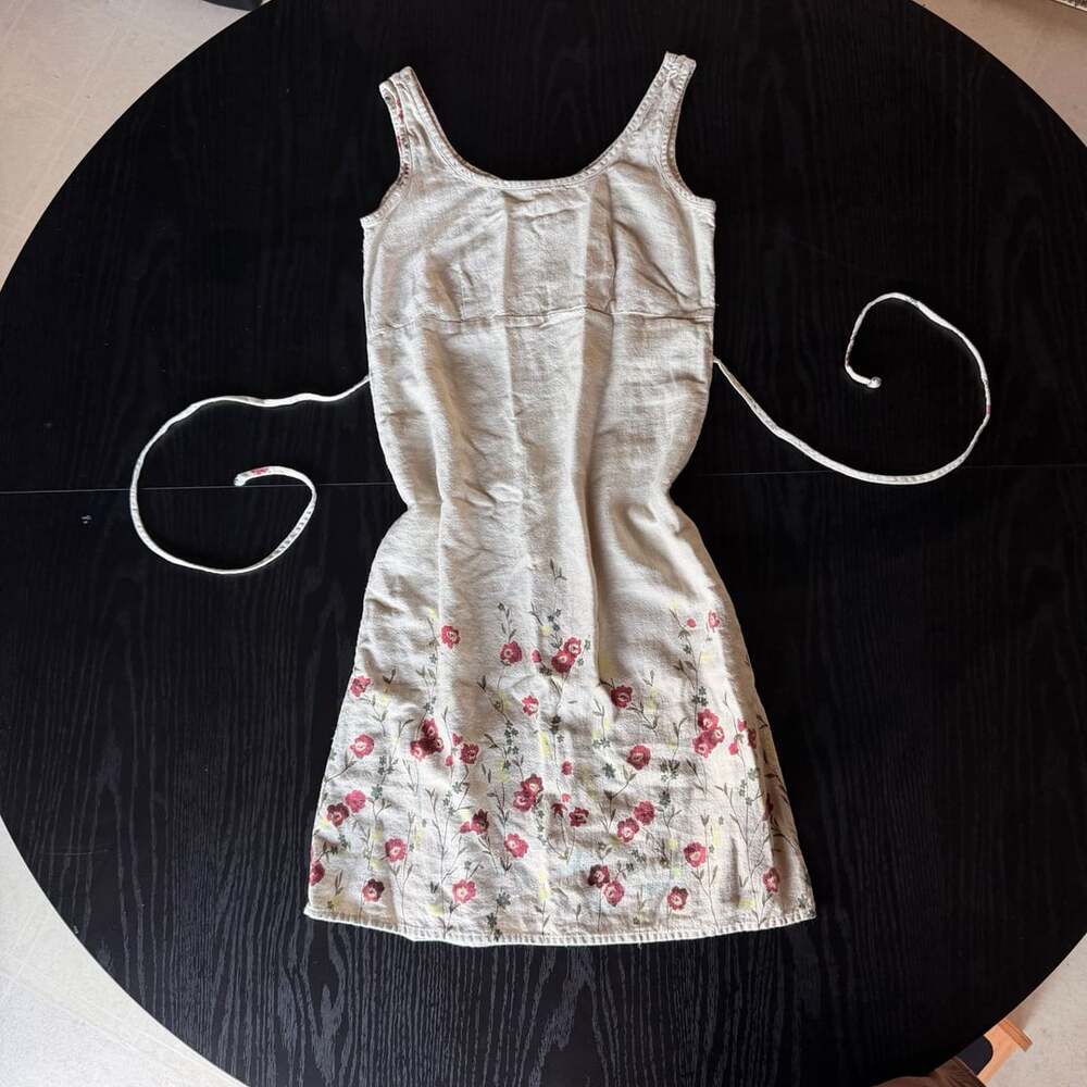 California Concepts Tank Dress Size 5 Cream Floral Linen Rayon